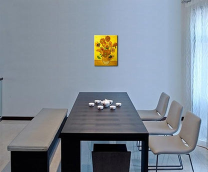 Wieco Art Abstract Flowers Giclee Canvas Prints Wall Art Vase with Fifteen Sunflowers by Van Gogh Classic Oil Paintings Reproduction for Home Decor Modern Stretched and Framed Floral Picture
