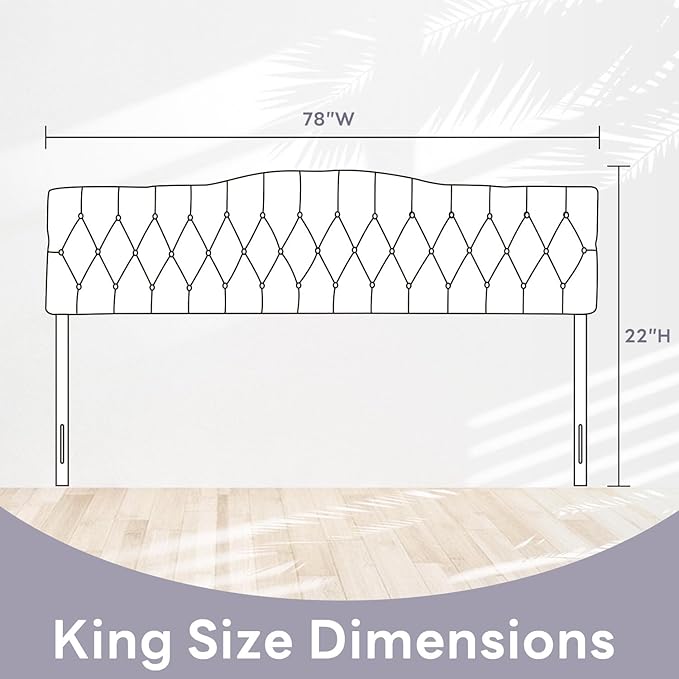 Upholstered King Headboard, Button Diamond Tufted Headboard with Adjustable Height and Solid Wood Leg, Velvet Padded Headboards for King Size Bed, Modern Head Board, White