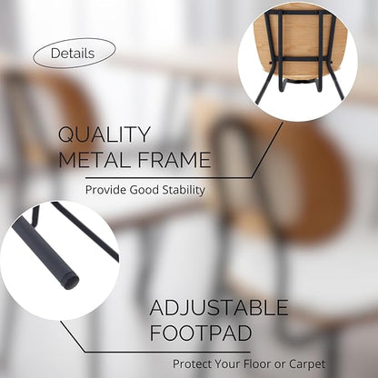 Mid-Century Modern Rattan Cane Back Dining Chairs Set of 6 — PU Leather Upholstered Seat, Black Metal Legs, Kitchen Side Chairs for Kitchen & Dining Room, White