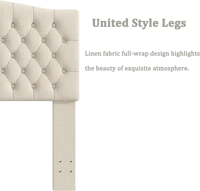 Queen Headboard Only, Upholstered Headboard Queen for Adjustable Bed Linen Tufted Queen/Full Size Wall Mounted Head Board with Solid Wood Legs Head Board, Ivory
