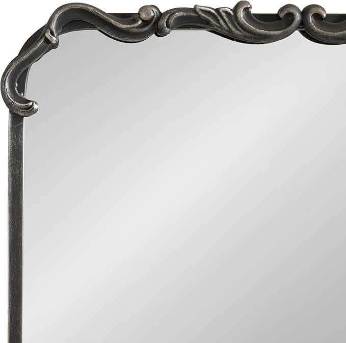 Kate and Laurel Traditional Rounded Rectangle Ornate Mirror; 20 x 27; Black; Ornamental Round Rectangular Classic Framed Wall Mirror for Bathroom Vanity or Fireplace Mantel