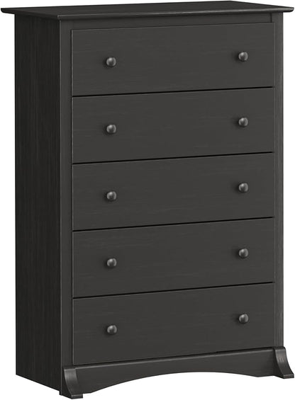 Prepac Sonoma Traditional 5-Drawer Tall Dresser for Bedroom, Functional Bedroom Dresser Chest of Drawers 17.75" D x 31.5" W x 44.75" H, Washed Black