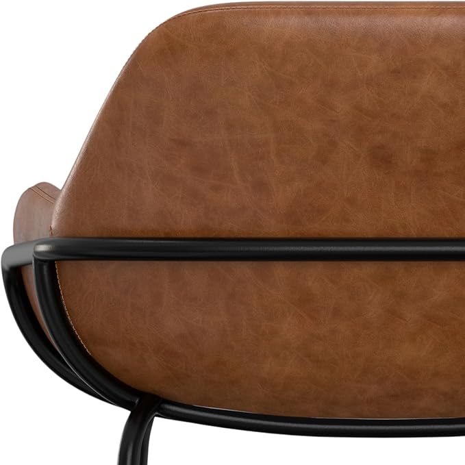 SIMPLIHOME Mira Bar Stools (Set of 2) - 30 inch Seat Height Upholstered Metal Bar Chairs in Distressed Tan Vegan Faux Leather, Contemporary Seating for Kitchen with Curved Cushioned Seat and Armrests