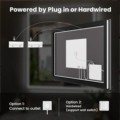 WTTY 32"X36" LED Bathroom Mirror with Black Frame, Bathroom Vanity Mirror with Lights for Wall, Front Light and Backlit, Anti-Fog, Dimmable, 3 Colors, Shatterproof, Memory, Horizontal/Vertical