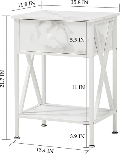 VECELO End Tables, Modern Nightstand with Drawer & Shelf, Night Stand for Bedroom Living Room,Industrial Metal Frame