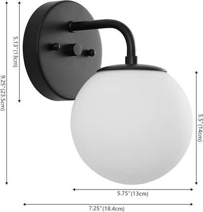 JONATHAN Y JYL3534B Louis Parisian Globe 5.75" 1-Light Metal/Frosted Glass Modern Contemporary LED Vanity Light Midcentury, Glam, Transitional, Bathroom, Powder Room, Dressing Room, Bedroom, Black
