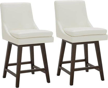 CHITA Counter Height Swivel Barstool with Back Set of 2, FSC Certified Upholstered Faux Leather Swivel Bar Stool, 26.8" H Seat Height, PU Leather in Pure White