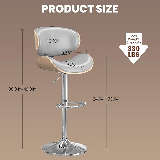 Bar Stools Modern Swivel Bar Chairs, Barstools Counter Height with Backrest for Bar, Kitchen, Dining Room Grey