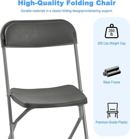 100 Pack Plastic Folding Chairs, Portable Party Chairs, Stackable Commercial Seats with Steel Frame for Home Office Wedding Party Indoor Outdoor Events Chairs, 350lbs Capacity,Gray