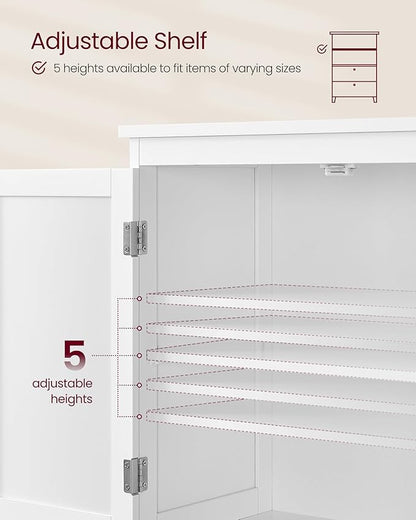 VASAGLE Floor Storage Cabinet, Freestanding Storage Unit with 2 Drawers and 2 Doors, Adjustable Shelf, 11.8 x 23.6 x 43.3 Inches, for Entryway, Bathroom, White UBBC551P31
