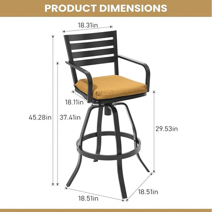 Pellebant 29.5" Outdoor Bar Stools Set of 8, Aluminum Swivel Patio Bar Height Stools with Footrest & Backrest,Rust-Proof Patio Stool Chairs for Deck Lawn Garden,Teak