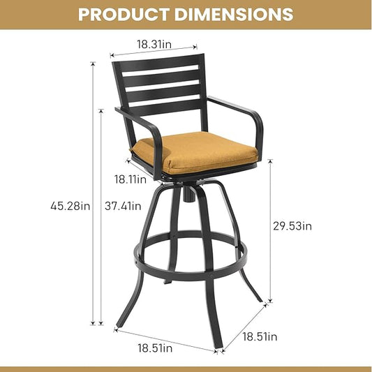 Pellebant Outdoor Bar Stools Set of 4 with Sunbrella Cushion, 29.5" Aluminum Swivel Bar Height Stool Chairs with Back & Footrest, Rust-Proof Patio Bartools for Deck Lawn Garden,Teak