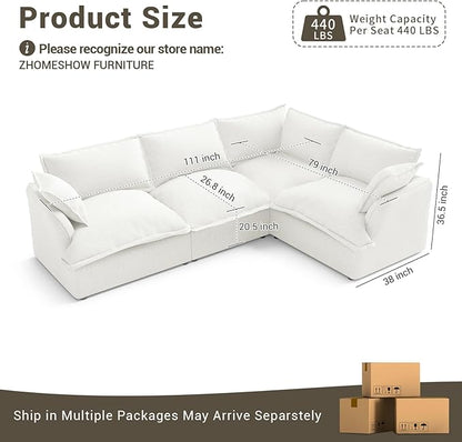 111” Oversized Modular Sectional Sofa, Comfy Down Fill Cloud Couch, L Shaped 4 Seater Couches with Washable Cover, Convertible Sectional Couches for Living Room, Cream White