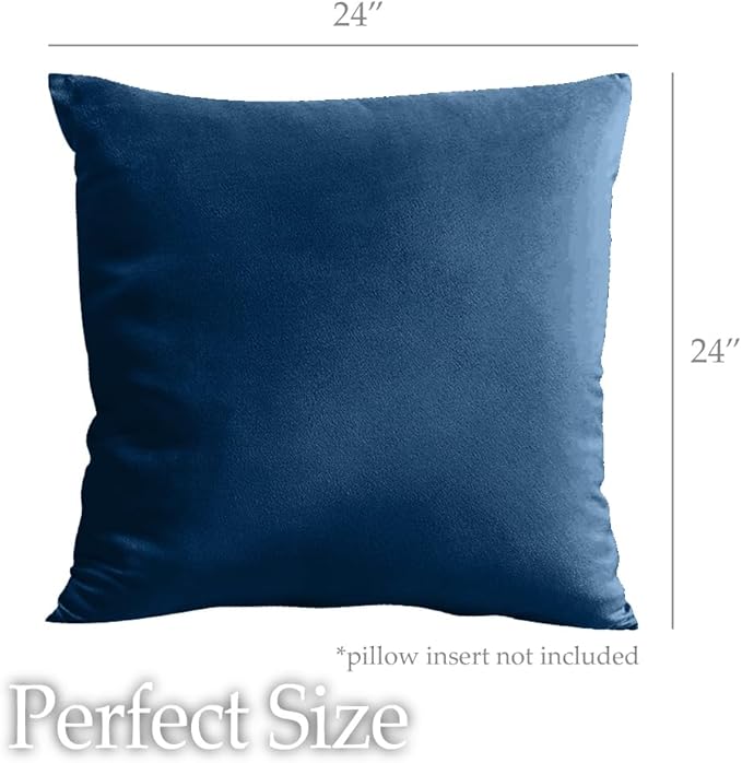 lalaLOOM Velvet Throw Pillow Covers, Set of 2, 24x24 Decorative Square Pillows Home Decor, Soft Accent Cases, Silky Machine Washable Pillowcases for Sofa, Couch, Bedroom, Living Room, Dark Blue