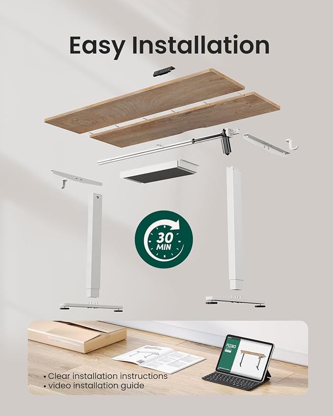 FEZIBO Electric Standing Desk with Drawers, 48 x 24 Inch Height Adjustable Desk with 3 Memory Presets, Sit Stand Up Desks for Home Office, Natural