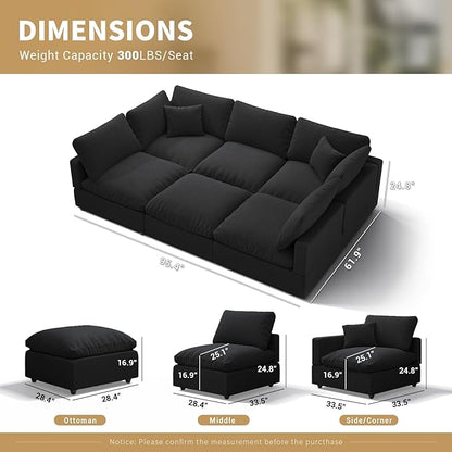 Linen Sleeper Sofa Bed,Modern Sectional Sofa Couch for Living Room,95.4 Inch Cloud Couches Cushion Covers Removable,Cozy Feather Down Sofa for Apartment Black