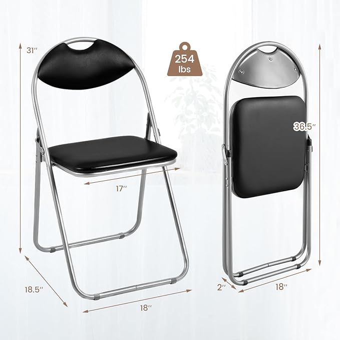 S AFSTAR Folding Chairs Set of 6, 6 Pack Metal Folding Chairs with Padded Seat, 6-Piece Black Foldable Chairs for Reception Waiting Meeting Room Office Lobby Church, Free Assembly, 254 LBS Capacity