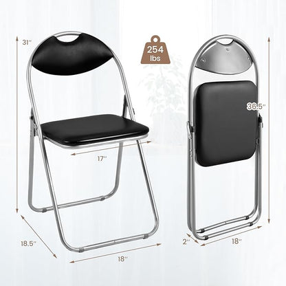 S AFSTAR Folding Chairs Set of 2, Metal Folding Chairs with Carrying Handles, Padded Seats, Non-Slip Foot Pads, Indoor & Outdoor Foldable Padded Chairs for Home Office Reception Room Church, Black