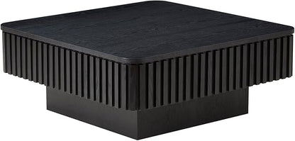 Square Lift-top Coffee Table for Living Room, Fluted Coffee Tables with Hidden Storage, Solid Wood Veneered Modern Tea Center Table for Small Space Apartment (Black-35.43''D×14.57''H)