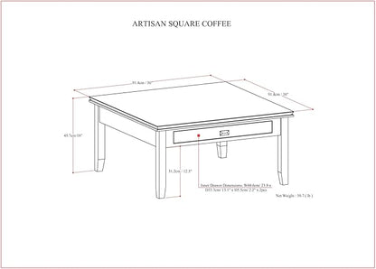 SIMPLIHOME Artisan Square Coffee Table - 36 inch Wide Solid Wood Transitional Cocktail Table in Russet Brown, Classic Living Room Table with Slatted Open Shelf and Contemporary Framed Top Design