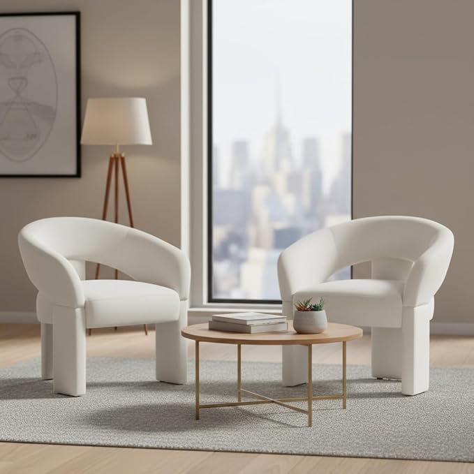 LukeAlon Modern Velvet Accent Chair Barrel Back Armchair, Upholstered Lounge Chair for Living Room, Bedroom, Office, Waiting Rooms, Beige