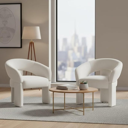 LukeAlon Modern Velvet Accent Chair Barrel Back Armchair, Upholstered Lounge Chair for Living Room, Bedroom, Office, Waiting Rooms, Beige