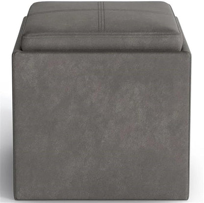 SIMPLIHOME Rockwood 18 inch Wide Contemporary Square Cube Storage Ottoman with Tray in Distressed Slate Grey Vegan Faux Leather, Assembled, for the Living Room, Entryway and Family Room