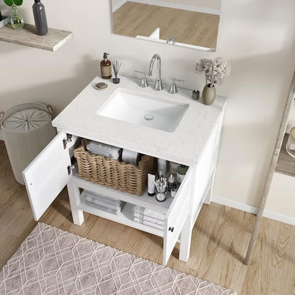 Hanover Manorville 31'' Vanity Cabinet with Sink Combo for Bathroom, Powder Room | Pre-Assembled Cabinet | 2 Doors, Bottom Shelf | Artificial Stone Marble Countertop, White Cabinet | HANVN0101-31-1WH