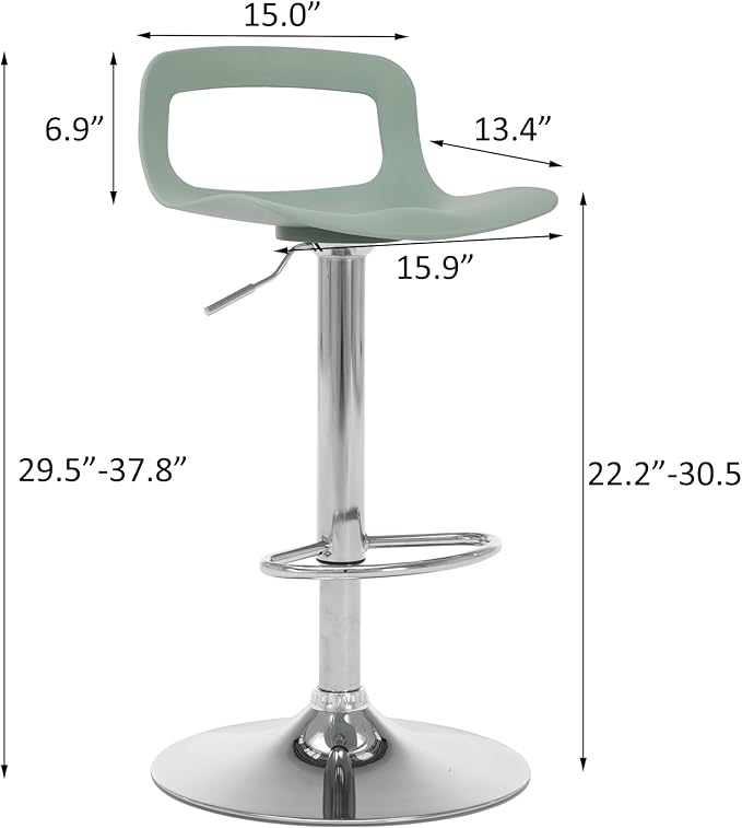 NOBPEINT Contemporary Chrome Air Lift Adjustable Swivel Bar Stool (2 Pieces, ‌Mint Green)