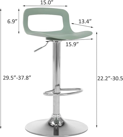 NOBPEINT Contemporary Chrome Air Lift Adjustable Swivel Bar Stool (4 Pieces, Mint Green)