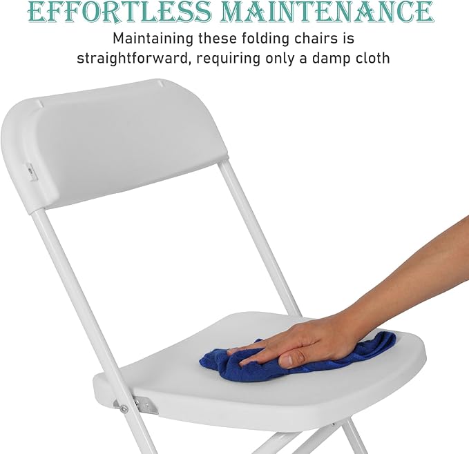 50 Pack White Plastic Folding Chairs, Portable Stackable Commercial Party Folding Chairs with Steel Frame 350lbs for Home Office Outdoor Indoor Office Wedding Party Events