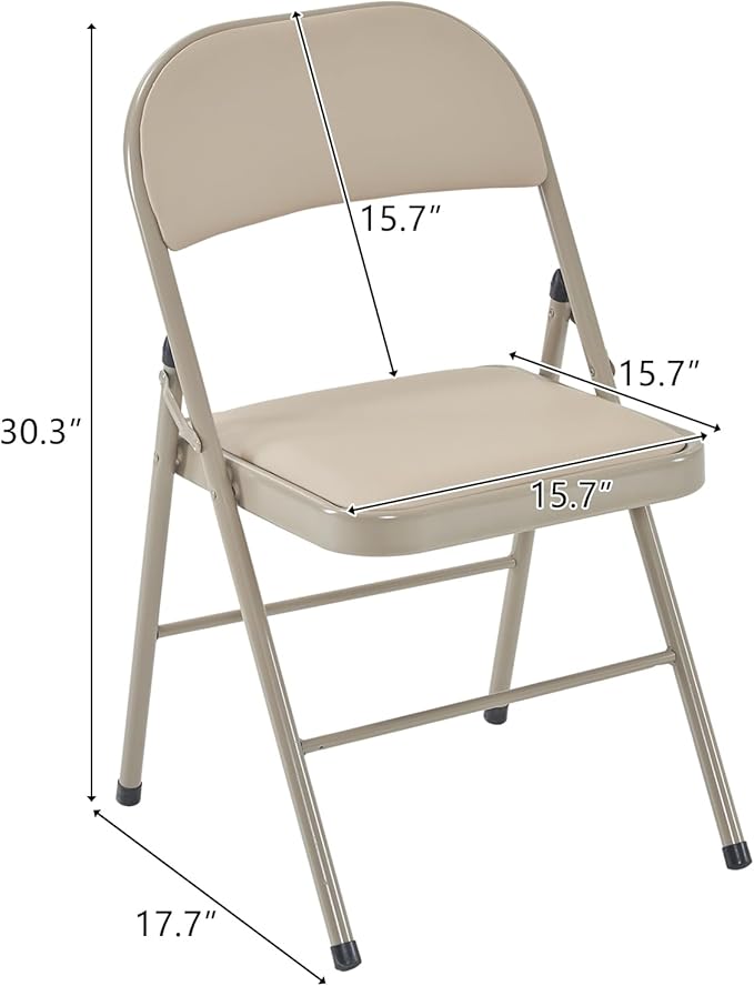 4 Pack Light Brown Folding Chairs with Padded Seats, Portable Foldable Chairs for Indoor and Outdoor, Commercial Seat with Metal Frame for Events Office Wedding Party, 330lbs Capacity