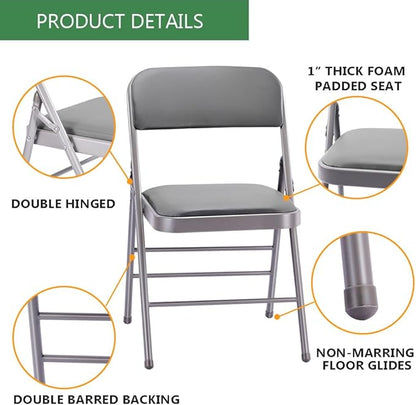 Amazing for less Pack of 2 (Fabric/Vinyl) Steel Frame Metal Foam Padded Folding Chairs (Black, Gray, White) (2-Pack - Vinyl Gray)
