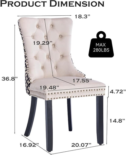 Velvet Upholstered Dining Chairs Set of 6, Modern Style Kitchen Side Chairs with Nailhead Trim and Wood Legs,Metal Pulling Ring for Dining Room Living Room(Quadrangular Star&Beige)