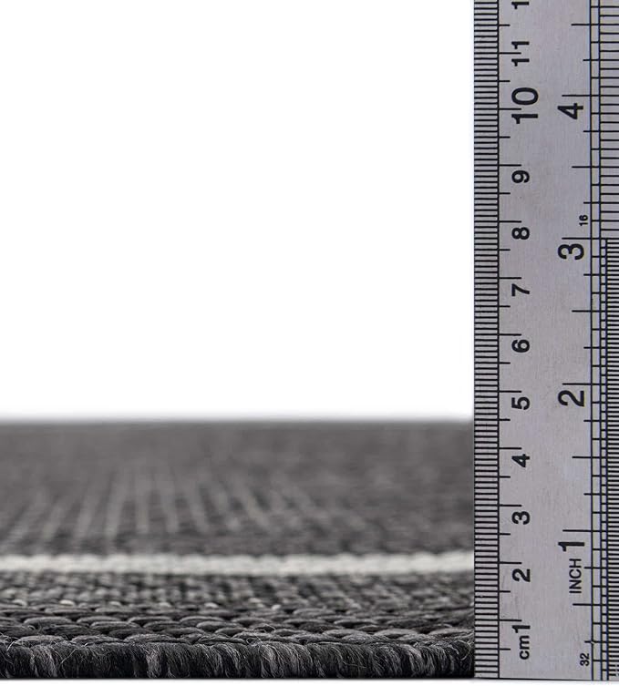Unique Loom Outdoor Border Collection Area Rug - Soft Border (10' Round Black/Ivory)