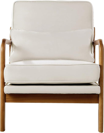 VEVOR Accent Chair, Mid Century Modern Armchair with Solid Wood Frame and Non-Slip Legs, Upholstered Leisure Chair with Linen Fabric and 5.7 in Thickened Cushion, for Living Room, Bedroom, Office