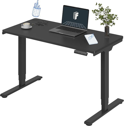 FLEXISPOT E6 3 Stages Dual Motor Electric Standing Desk 48x24 Inch Whole-Piece Board Height Adjustable Electric Sit Stand Desk(Black Frame + Black Desktop, 2 Packages)