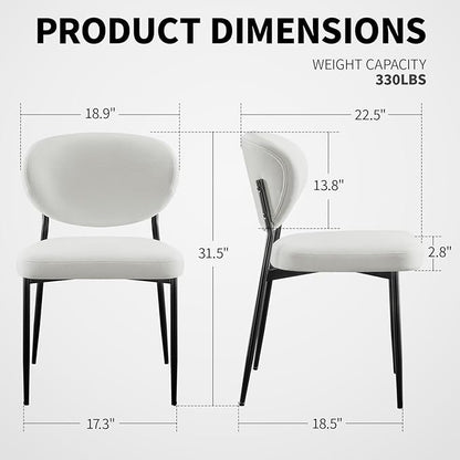 Upholstered Dining Room Chairs Set of 6 Modern Chenille Diner Chairs with 58D Memory Foam Thick Cushion Comfy Armless Kitchen Chair with Sturdy Metal Legs for Dining Table/Vanity White