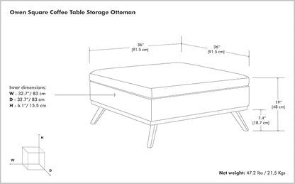 SIMPLIHOME Owen 36 inch Wide Mid Century Modern Square Coffee Table Storage Ottoman in Tanners Brown Vegan Faux Leather, Assembled, for the Living Room, Entryway and Family Room