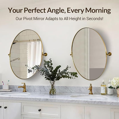 ANDY STAR Gold Bathroom Mirror, 22" x 34" Tilting Vanity Oval Mirror for Wall, Brushed Gold Stainless Steel Metal Frame Pivot Mirror Hangs Vertically Wall-Mounted