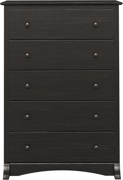 Prepac Sonoma Traditional 5-Drawer Tall Dresser for Bedroom, Functional Bedroom Dresser Chest of Drawers 17.75" D x 31.5" W x 44.75" H, Washed Black