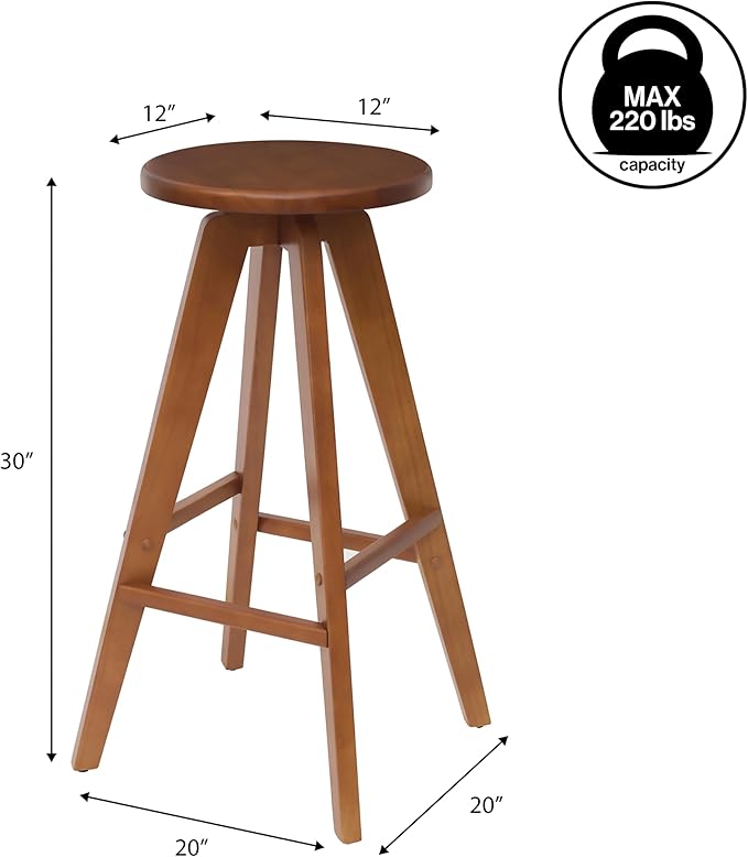JONATHAN Y BSL2001B Ceren 30.5" MidCentury Industrial Round Solid Wood Backless Bar Stool for Home, Kitchen, Dining Room, Workspaces, Cafes and Resturants, Walnut Brown