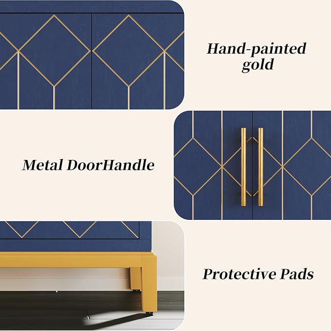 HLR Accent Cabinet with Gold Trim Set of 2,Storage Cabinet with 2 Doors,Modern Wooden Sideboard for Living Room, Kitchen, Office and Hallway(Blue)