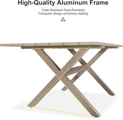 PURPLE LEAF 5 Pieces Oversized Square Patio Dining Set with Outdoor Aluminium Dining Table and Woven Chairs Modern Metal Furniture Cushions Sets for Garden Yard Indoor Decor Kitchen Champagne
