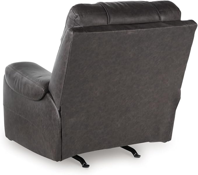 Signature Design by Ashley Trumble Modern Faux Leather Manual Rocker Recliner with Track Arms, Gray