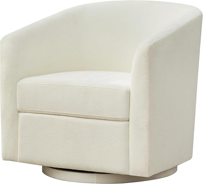 Chenille Swivel Accent Chair, Living Room Chairs, No Assembly Upholstered Armchair, 360°Rotating Barrel Chair for Bedroom, Apartment & Reading Nook (1, Cream White)