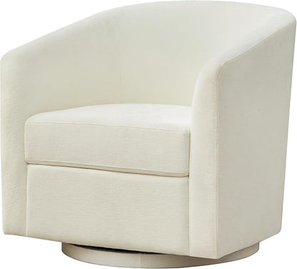 Chenille Swivel Accent Chair, Living Room Chairs, No Assembly Upholstered Armchair, 360°Rotating Barrel Chair for Bedroom, Apartment & Reading Nook (1, Cream White)