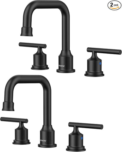 3 Hole Bathroom Faucet Black: WOWOW 8 Inch Bathroom Sink Faucet Widespread, Two Handle Vanity Taps with Pop-up Drain and Supply Lines, 360 Swivel Lavatory Tap High Arc Modern (2 Sets)