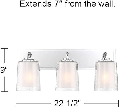 Possini Euro Design Mabelle Modern Wall Light Chrome Silver Hardwired 22 1/2" Wide 3-Light Fixture Mounted Clear Seedy Outer Frosted Glass Inner Bathroom Vanity Mirror House Home Hallway Room Decor