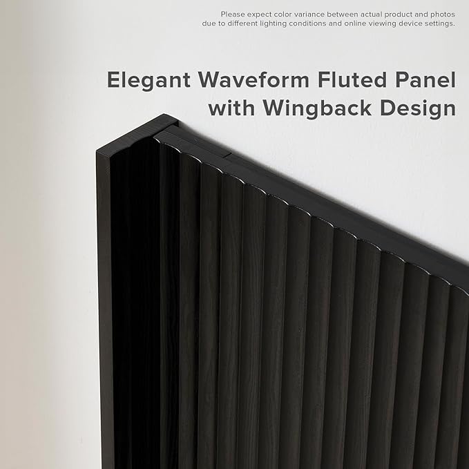 mopio Brooklyn 80.8" Headboard Only, Wood Headboard, Modern Farmhouse, Boho, Wall Mount, Fluted Panel, Wingback Design (Black Oak, King)